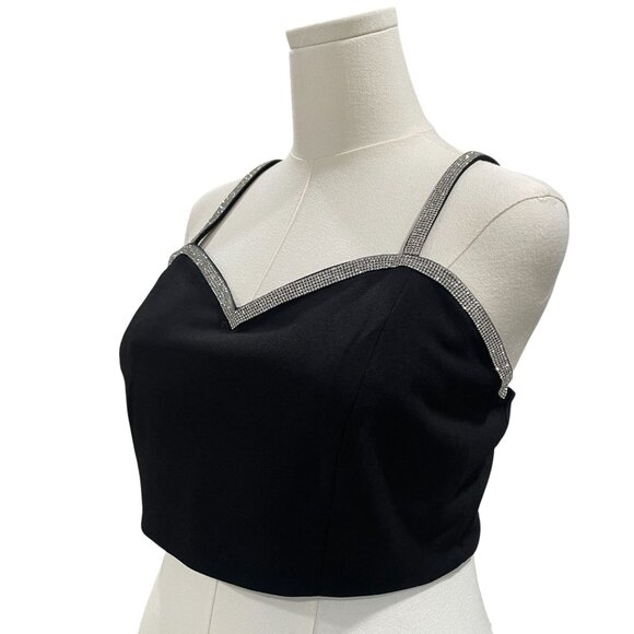 Sincerely Jules Black Rhinestone Crop Top Glam Coquette Party Holiday Baddie - Picture 5 of 9